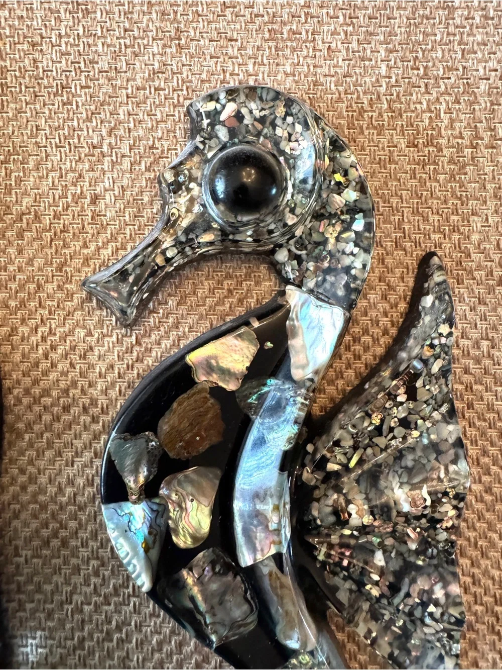 Vintage Seahorse set resin abalone shell Wall Art 1960s Retro Beach cottage